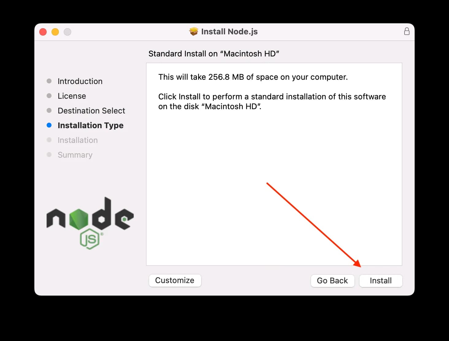 安裝 Node.js 第三步