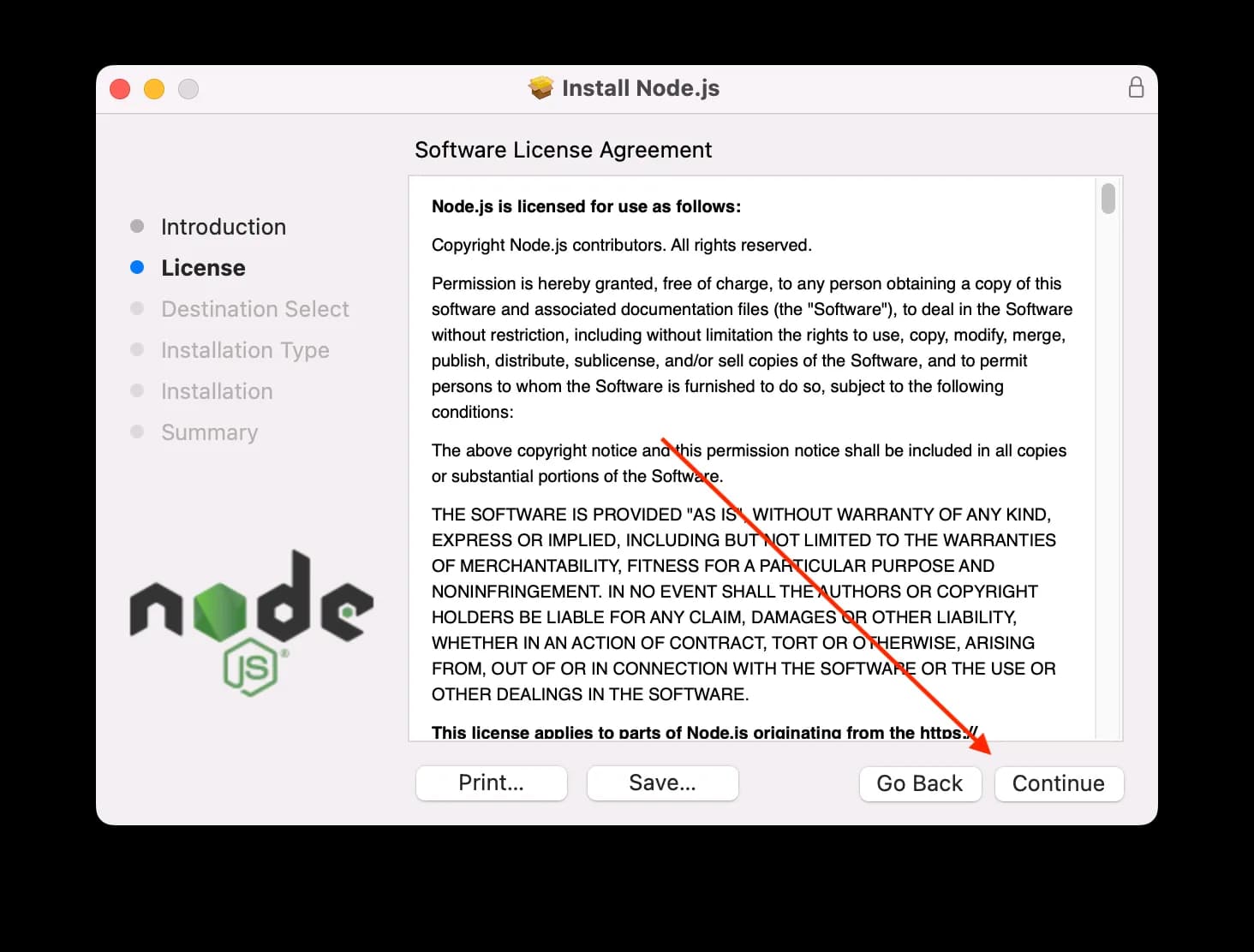 安裝 Node.js 第二步